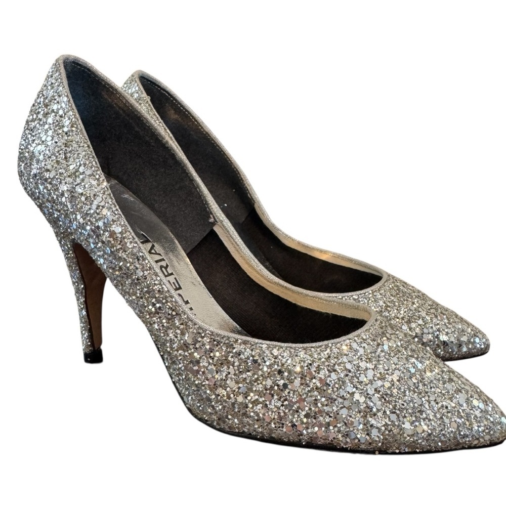 Imperial Silver Glitter high heeled pumps evening dressy sparkle